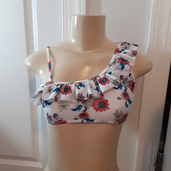NWOT One Shoulder Floral Swimsuit Kids Bikini Top Girls Bathing Suit - Picture 1 of 10